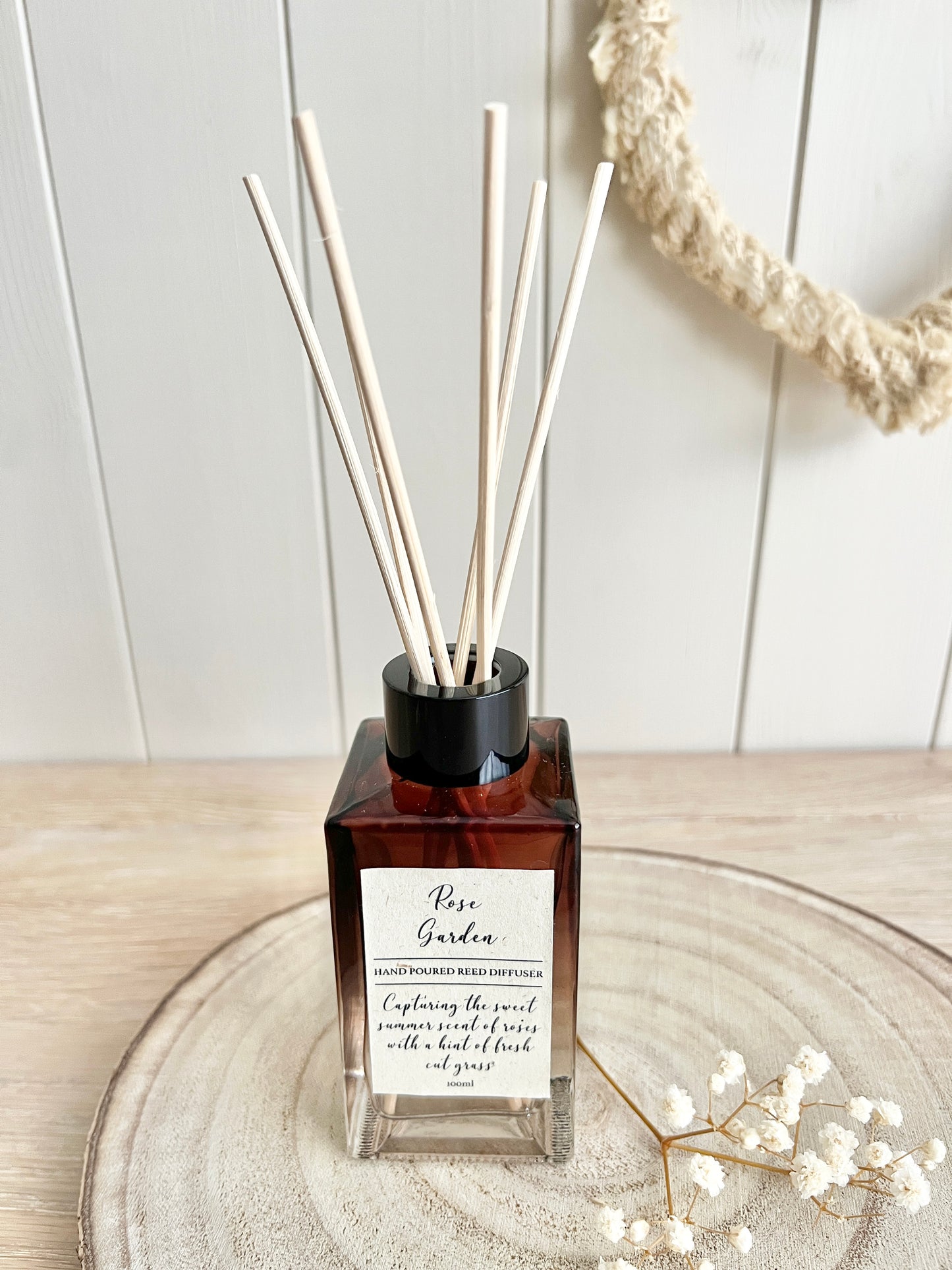 Luxury Reed Diffuser, 100ml, Can be Personalised, Choice of Scents, Flower Reed, Dried Flowers, Amber Bottle