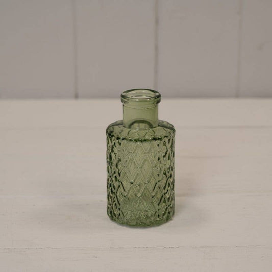 Vintage Green Mini Geometric Glass Bottle / Bud Vase
