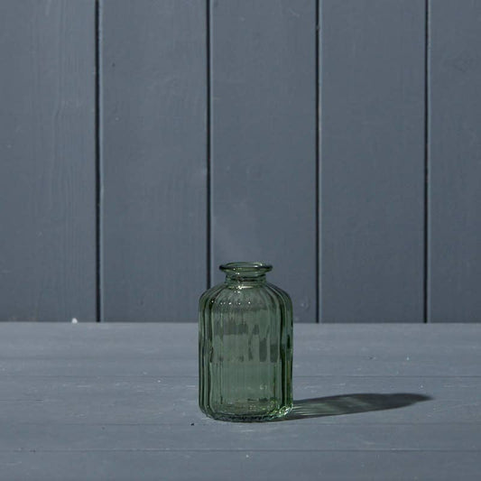 Vintage Green Ribbed Glass Bottle / Vase