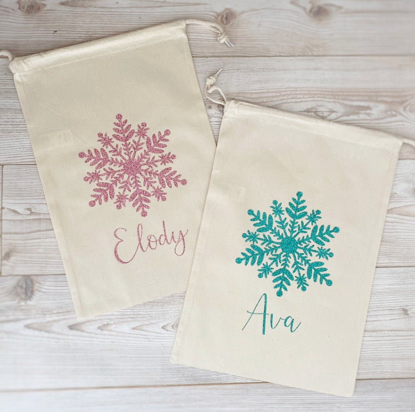 Personalised Santa Sack / Christmas Present Bag with Snowflake