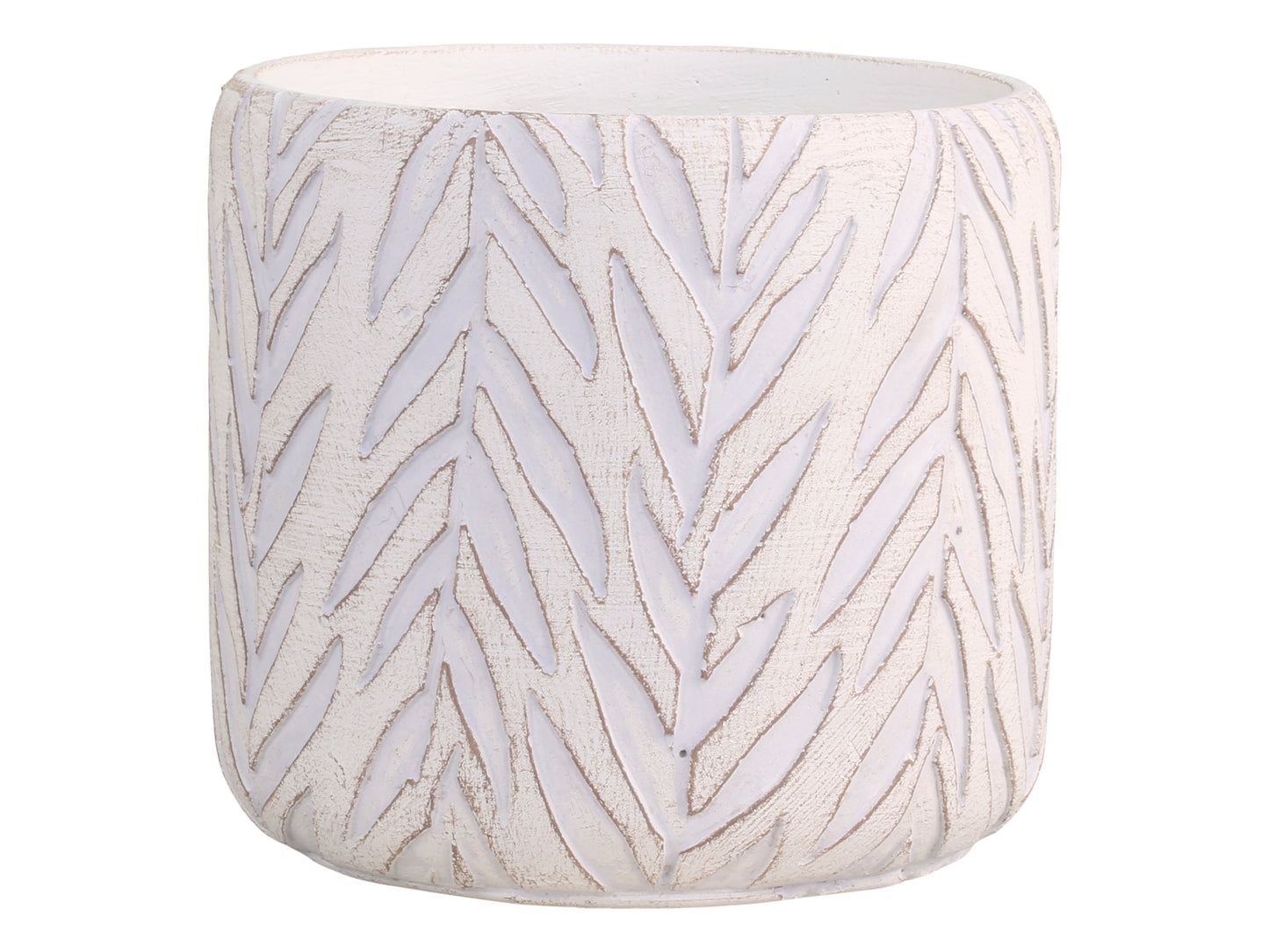 Chic Antique - Neutral Plant Pot With Leaf Pattern