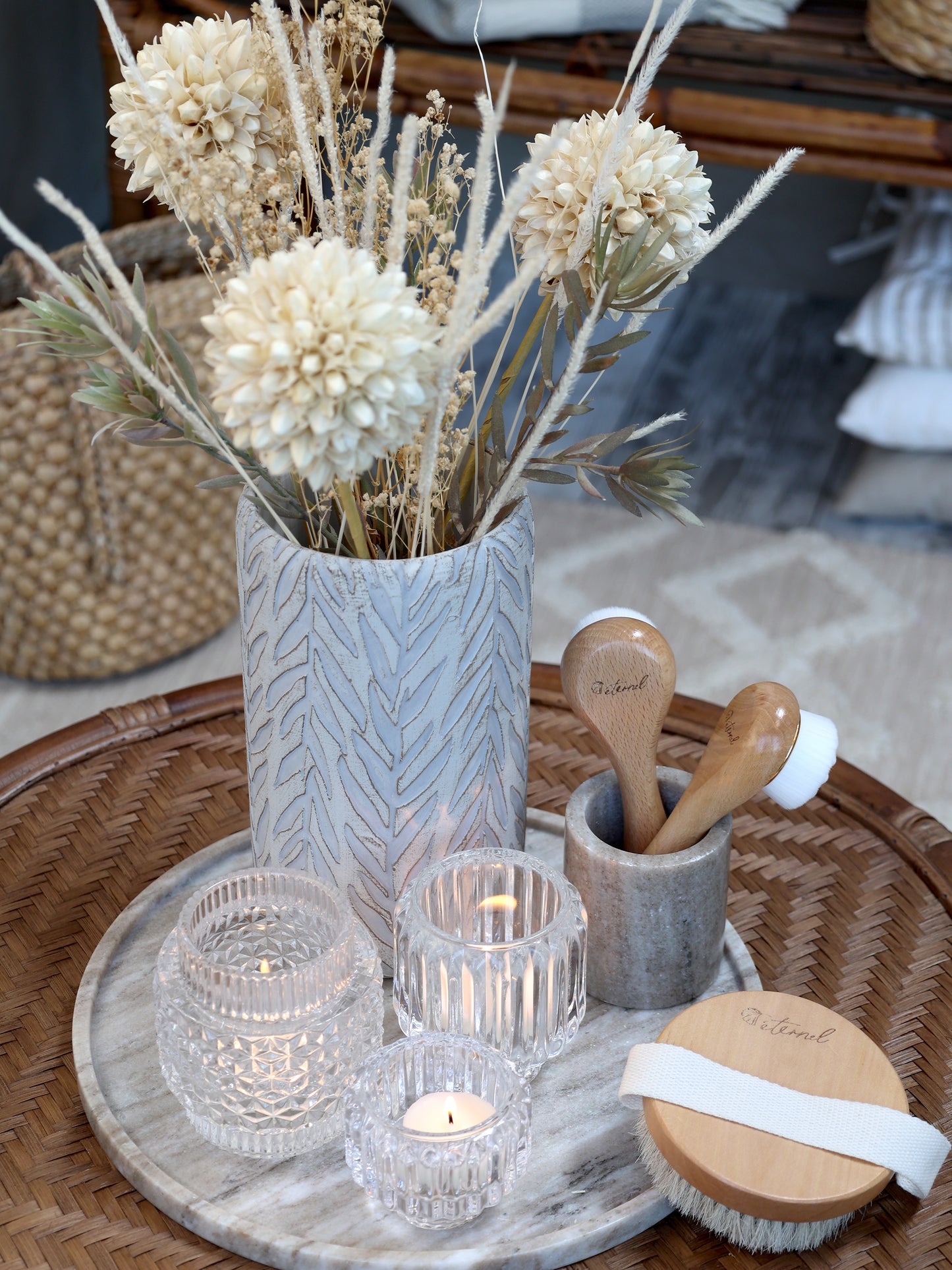 Chic Antique - Neutral Vase With Leaf Pattern