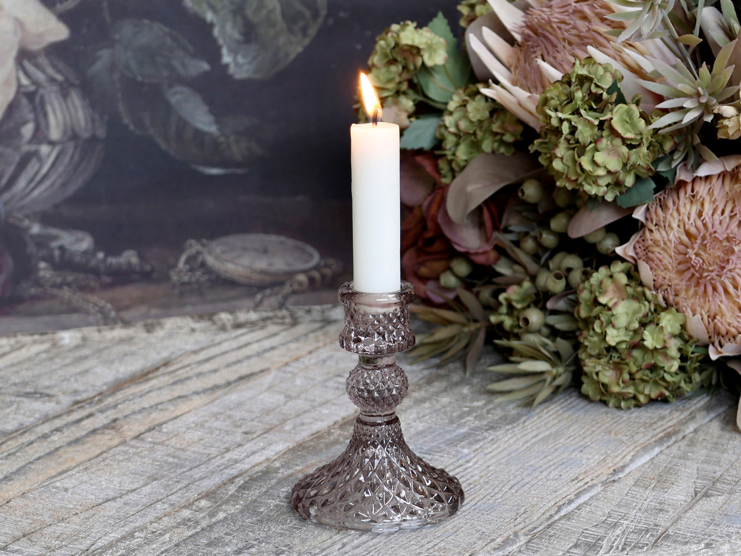 Chic Antique - Glass Candlestick in Taupe