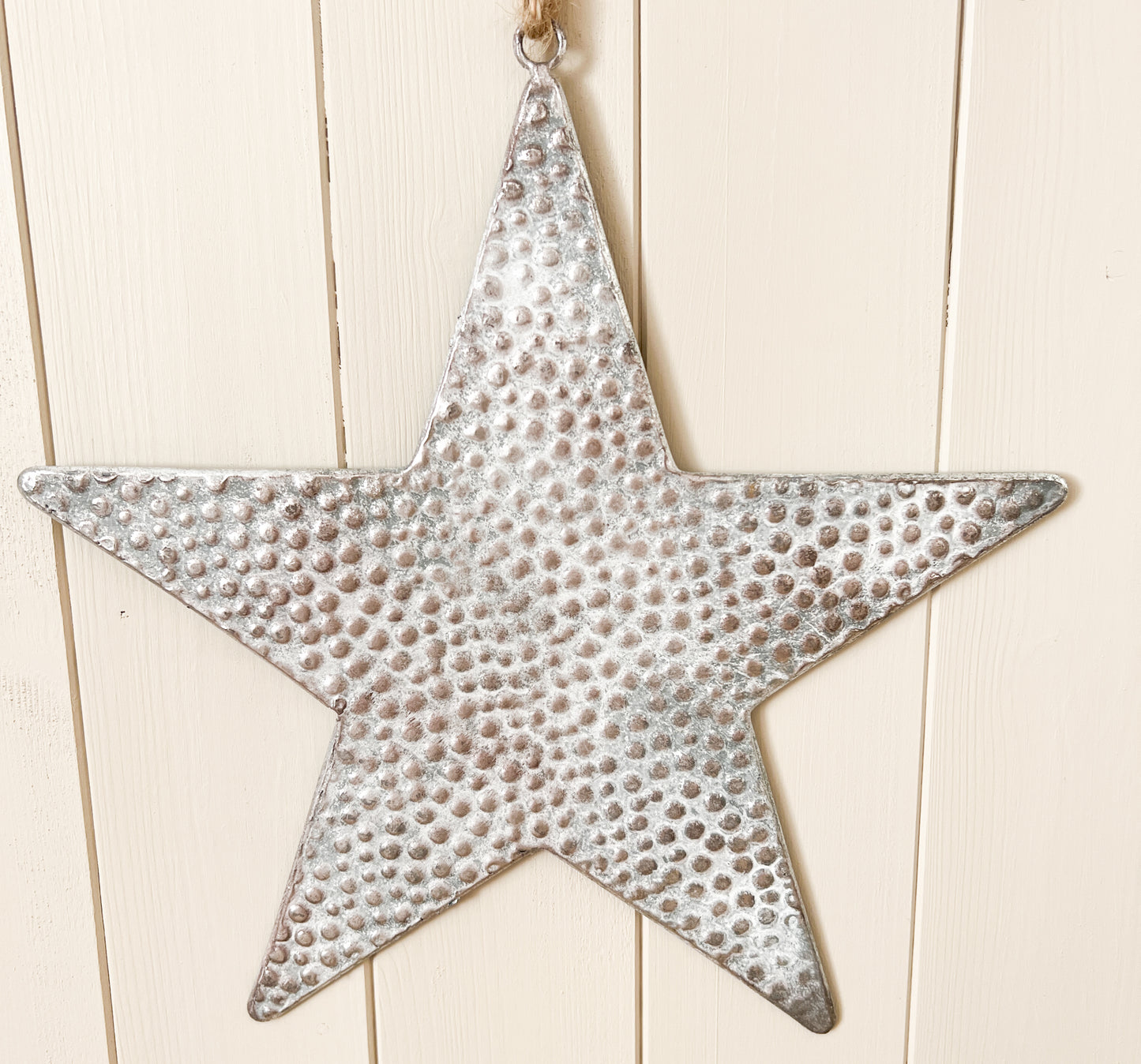 Hammered Silver Metal Star Hanging Decoration