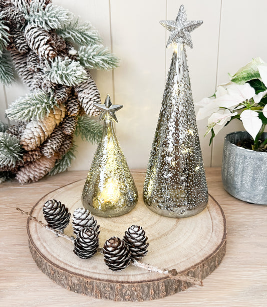 Silver Glass LED Christmas Tree Decoration - 2 Sizes