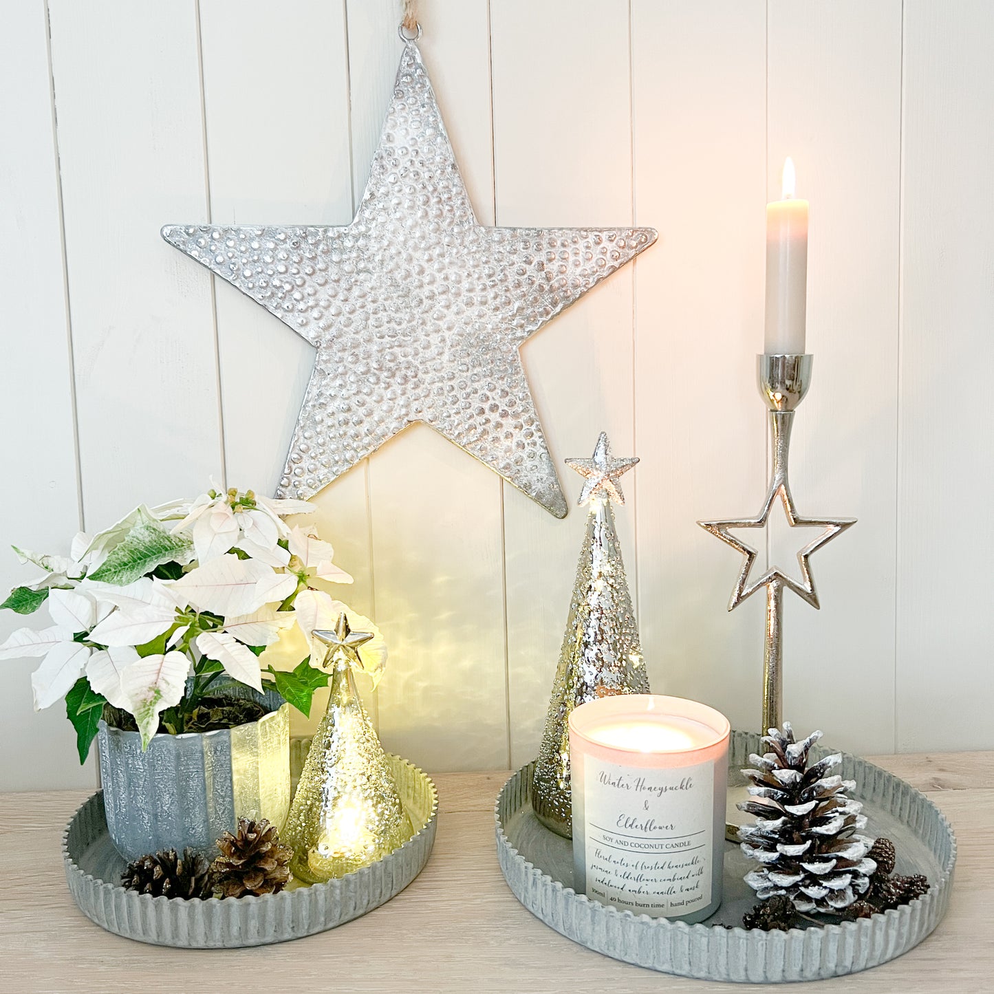 Hammered Silver Metal Star Hanging Decoration