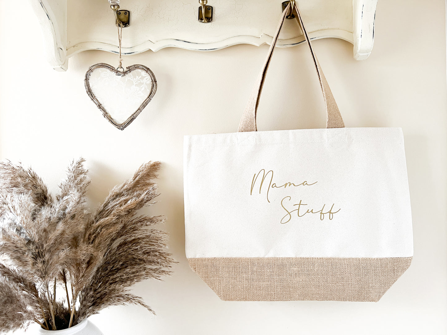 Personalised Mama Stuff, Bride Stuff, Teacher Stuff Jute Tote Bag, Shopping Bag, 2 Sizes, Choose Your Font Colour