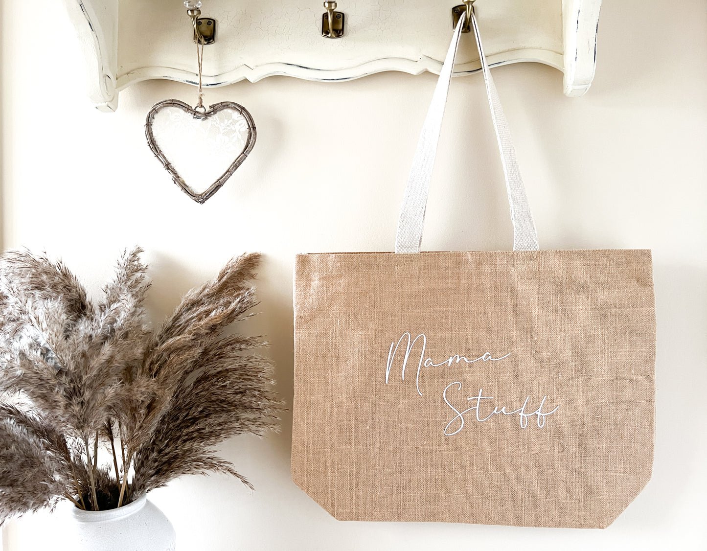 Personalised Mama Stuff, Bride Stuff, Teacher Stuff Jute Tote Bag, Shopping Bag, 2 Sizes, Choose Your Font Colour