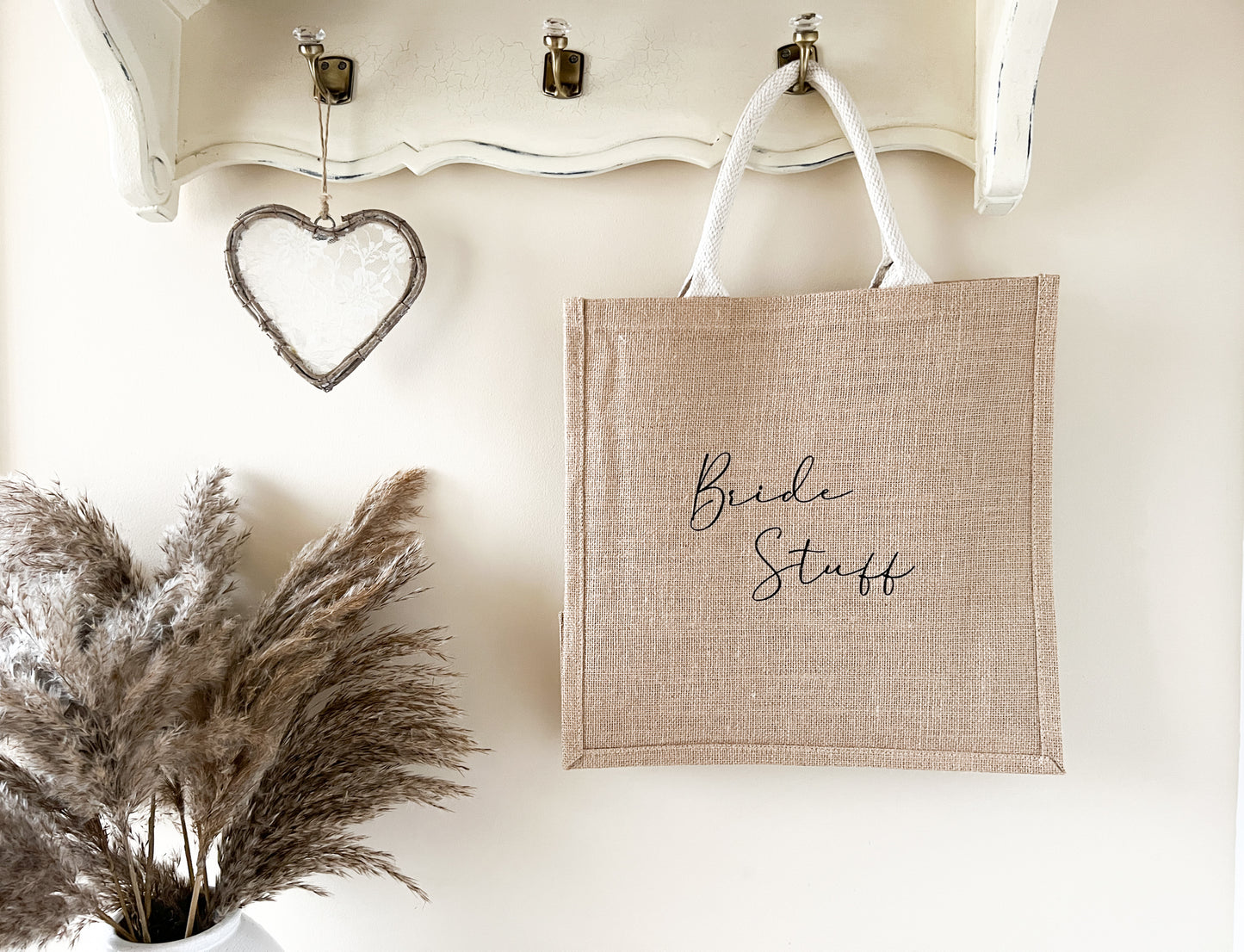 Bride Stuff, Mama Stuff, Teacher Stuff, Jute Tote Bag, Beach Bag, Shopping Bag, Choice of Font Colour