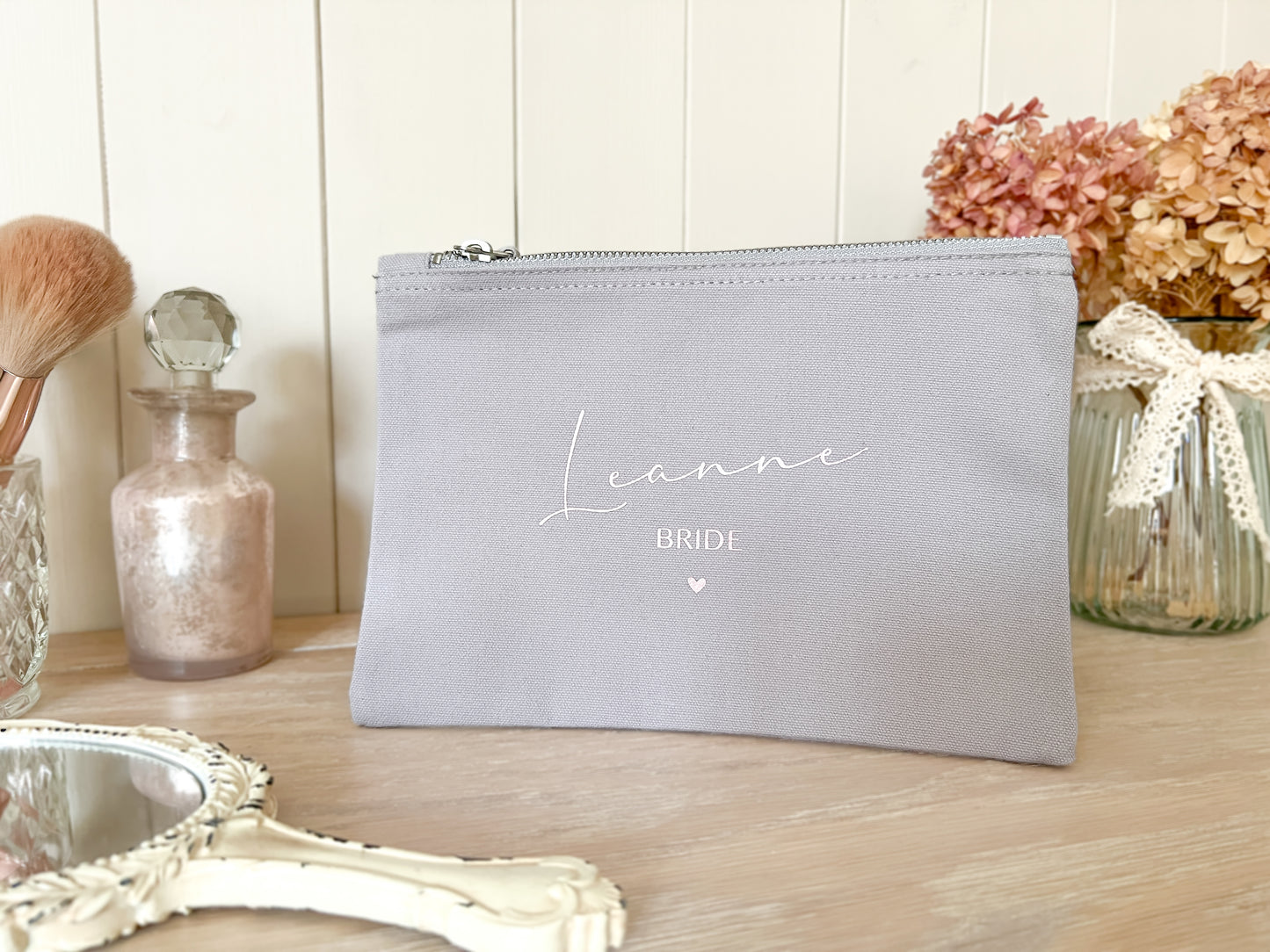 Personalised Make-Up Bag for Wedding, Cosmetic Bag for Bride, Bridesmaid Gift, New Mrs, Wedding Present, Hen Do, Rose Gold, Choice of Colours`