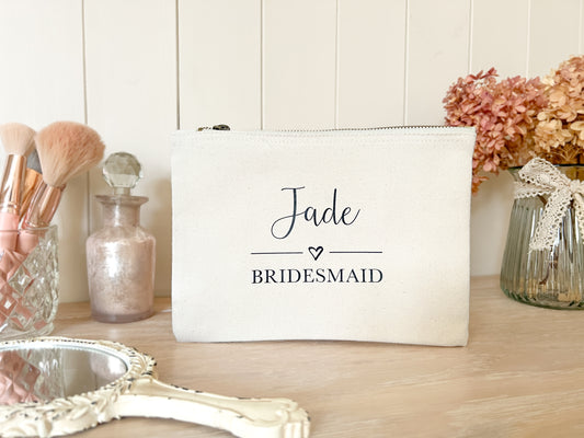 Personalised Make-Up Bag for Wedding, Cosmetic Bag for Bride, Bridesmaid Gift, New Mrs, Wedding Present, Hen Do, Rose Gold, Choice of Colours