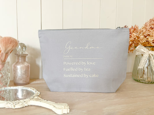 Personalised Noun Make-Up Bag for Mum, Grandma, Mothers Day Gift, Christmas Present, Birthday Present, Choice of Colours