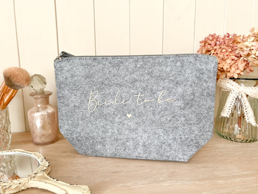 Personalised Grey Make-Up Bag for Wedding, Cosmetic Bag, Toiletry Bag, Choice of Font Colour