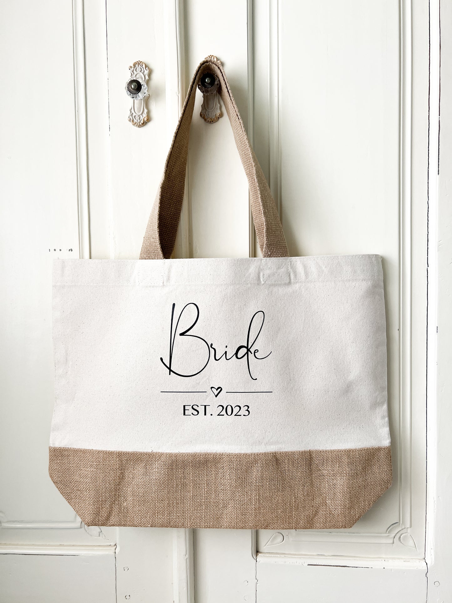 Personalised Wifey Jute Tote Bag For Honeymoon, Hen Do, Wedding Gift, 3 Sizes, Choice of Font Colour