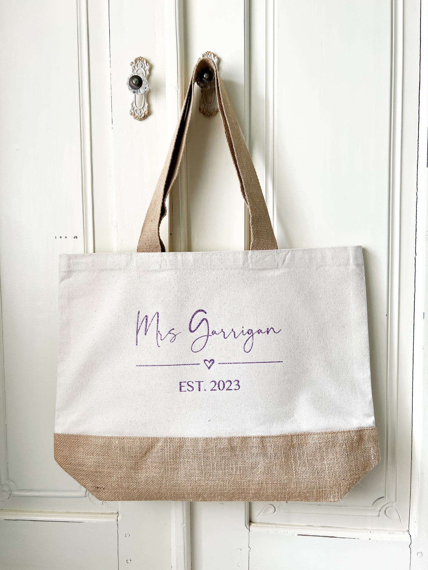 Personalised Wifey Jute Tote Bag For Honeymoon, Hen Do, Wedding Gift, 3 Sizes, Choice of Font Colour