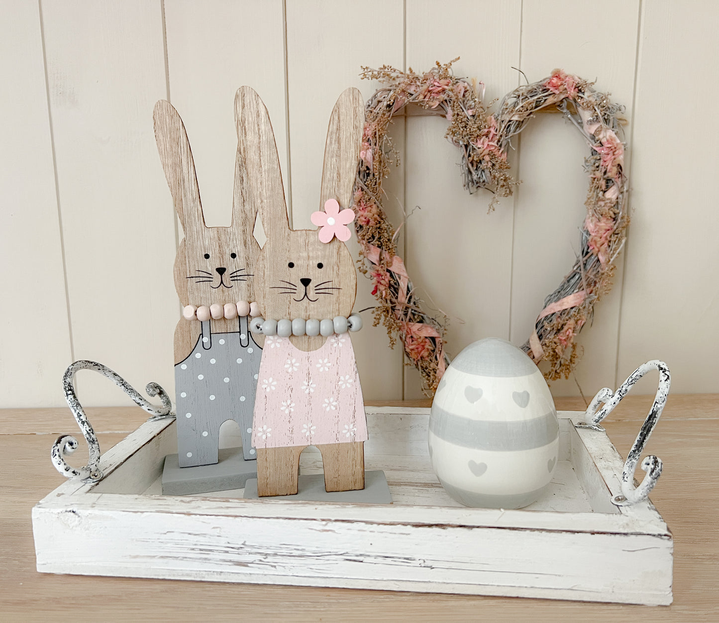 Ceramic Grey and White Easter Egg with Hearts - 2 Sizes