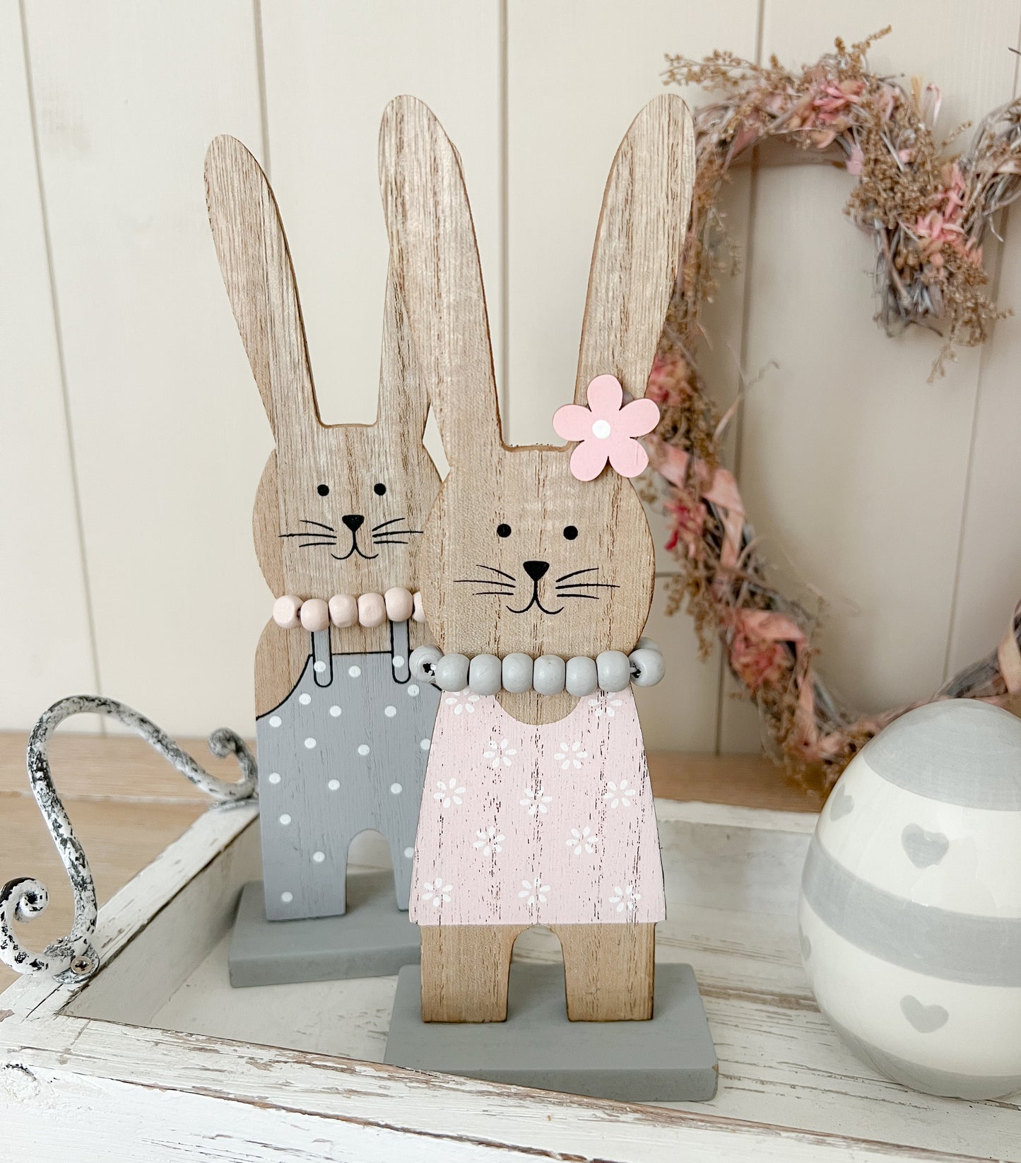 Wooden Girl and Boy Rabbits