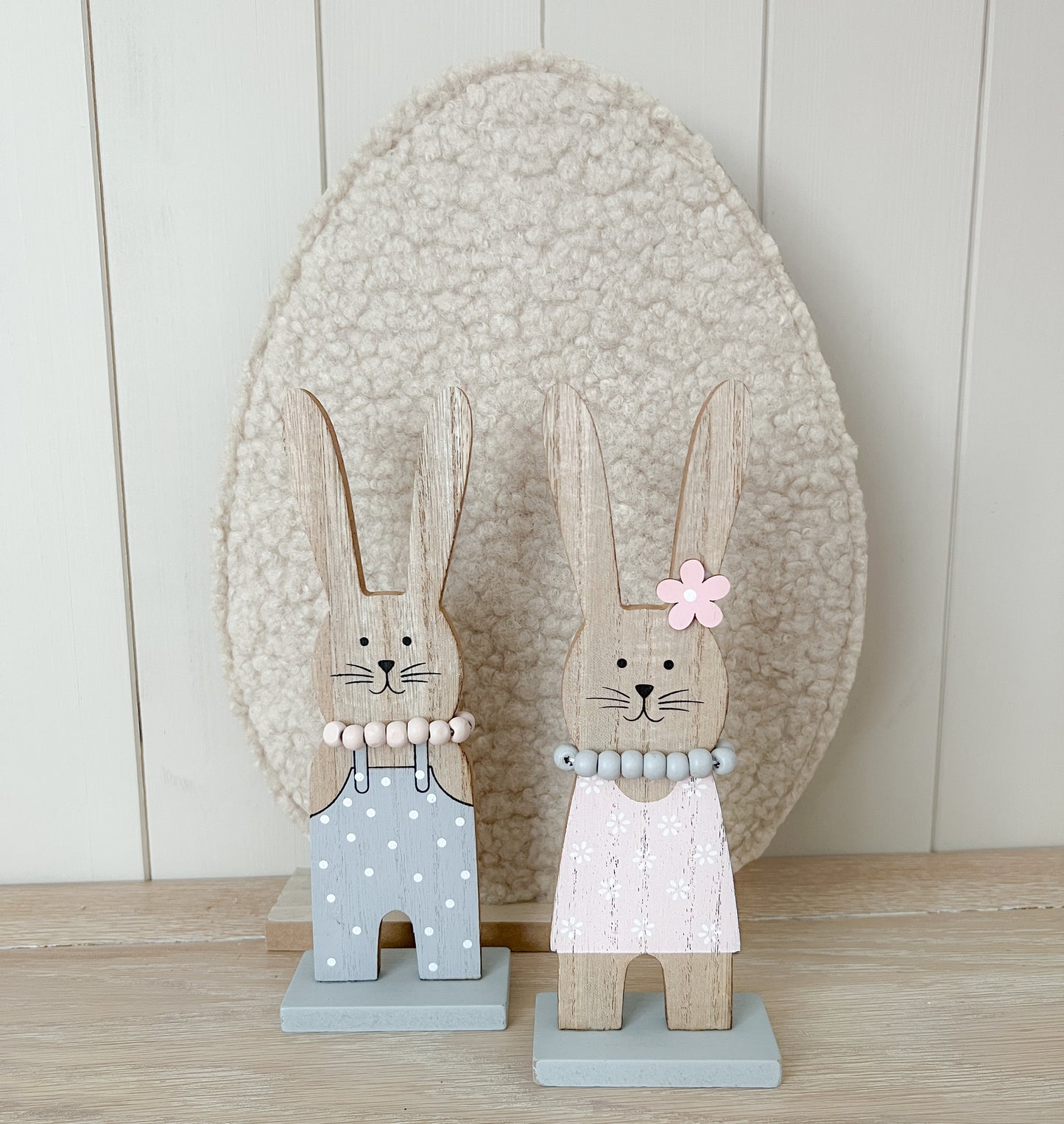 Wooden Girl and Boy Rabbits