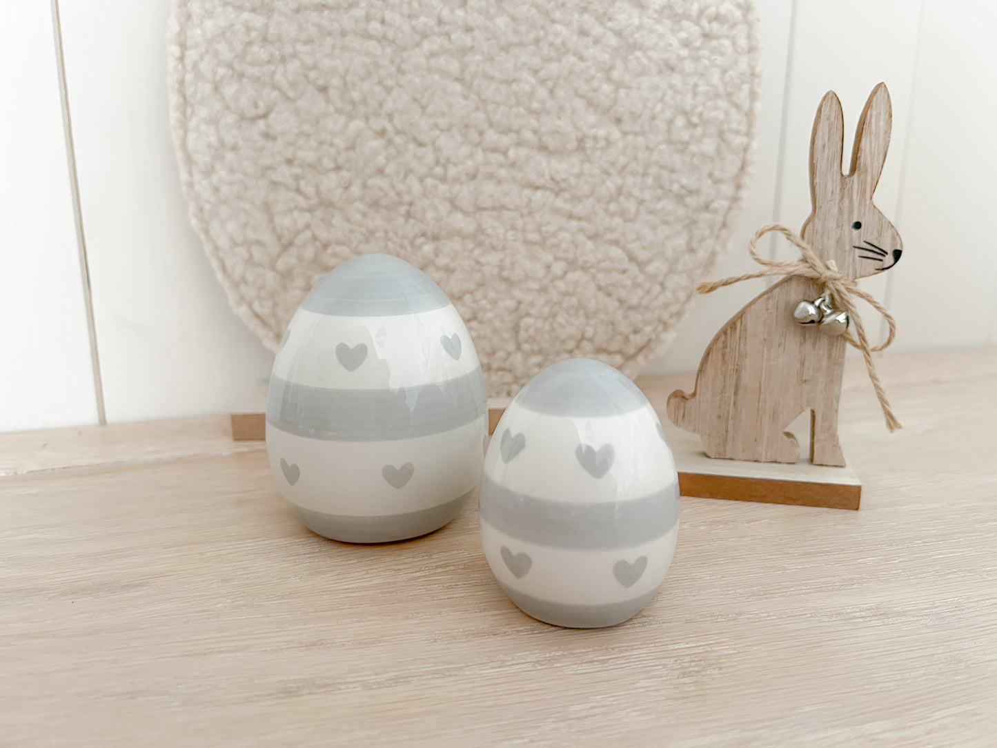 Ceramic Grey and White Easter Egg with Hearts - 2 Sizes