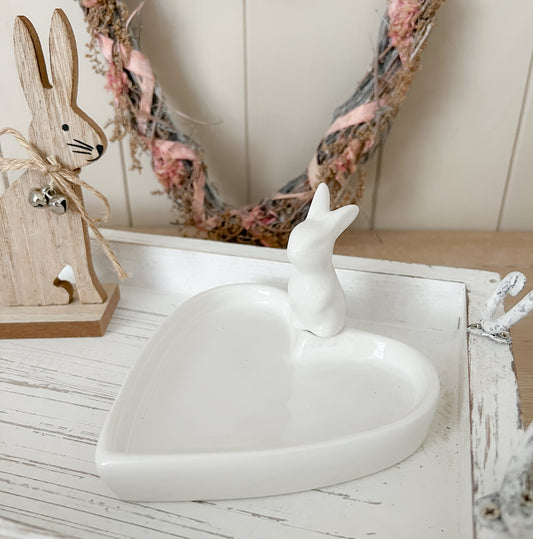 Ceramic Heart Shaped Trinket Dish with Rabbit