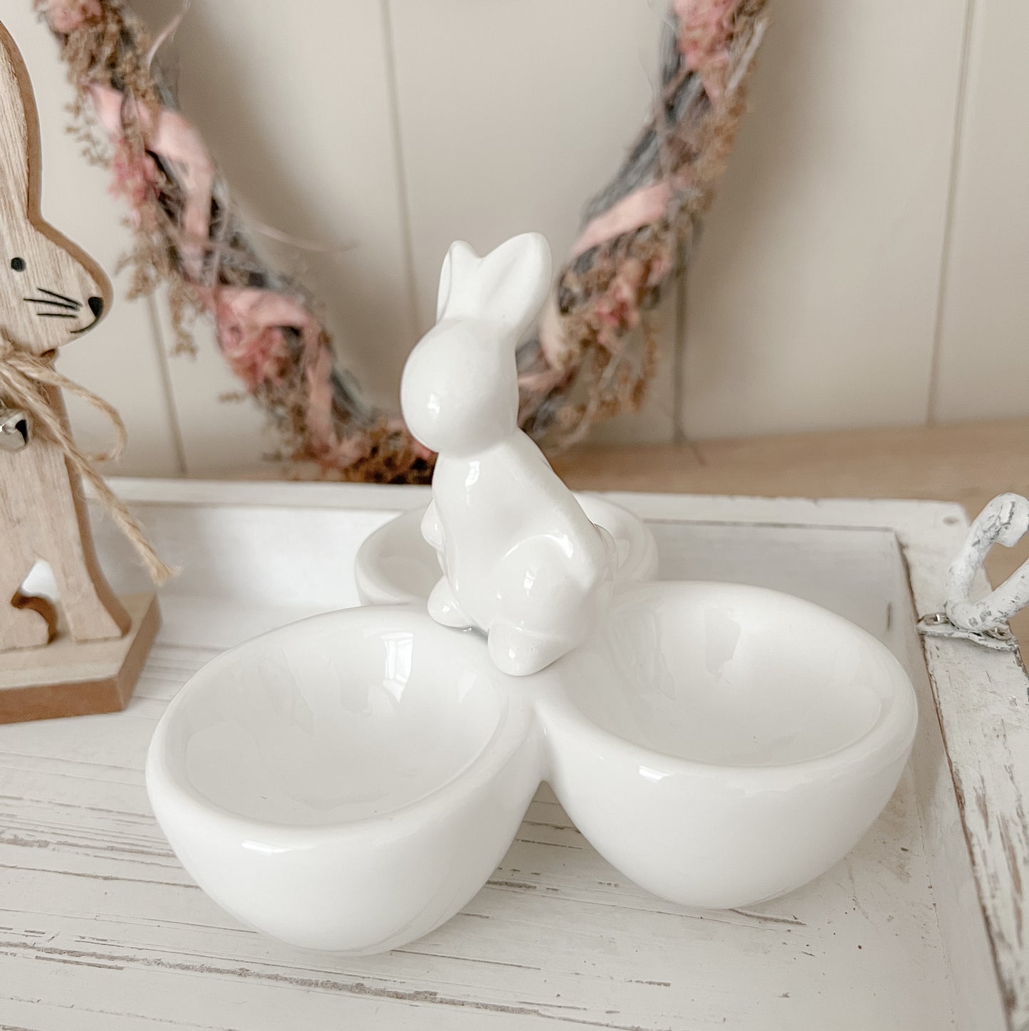 Ceramic 3 Egg Holder with Rabbit