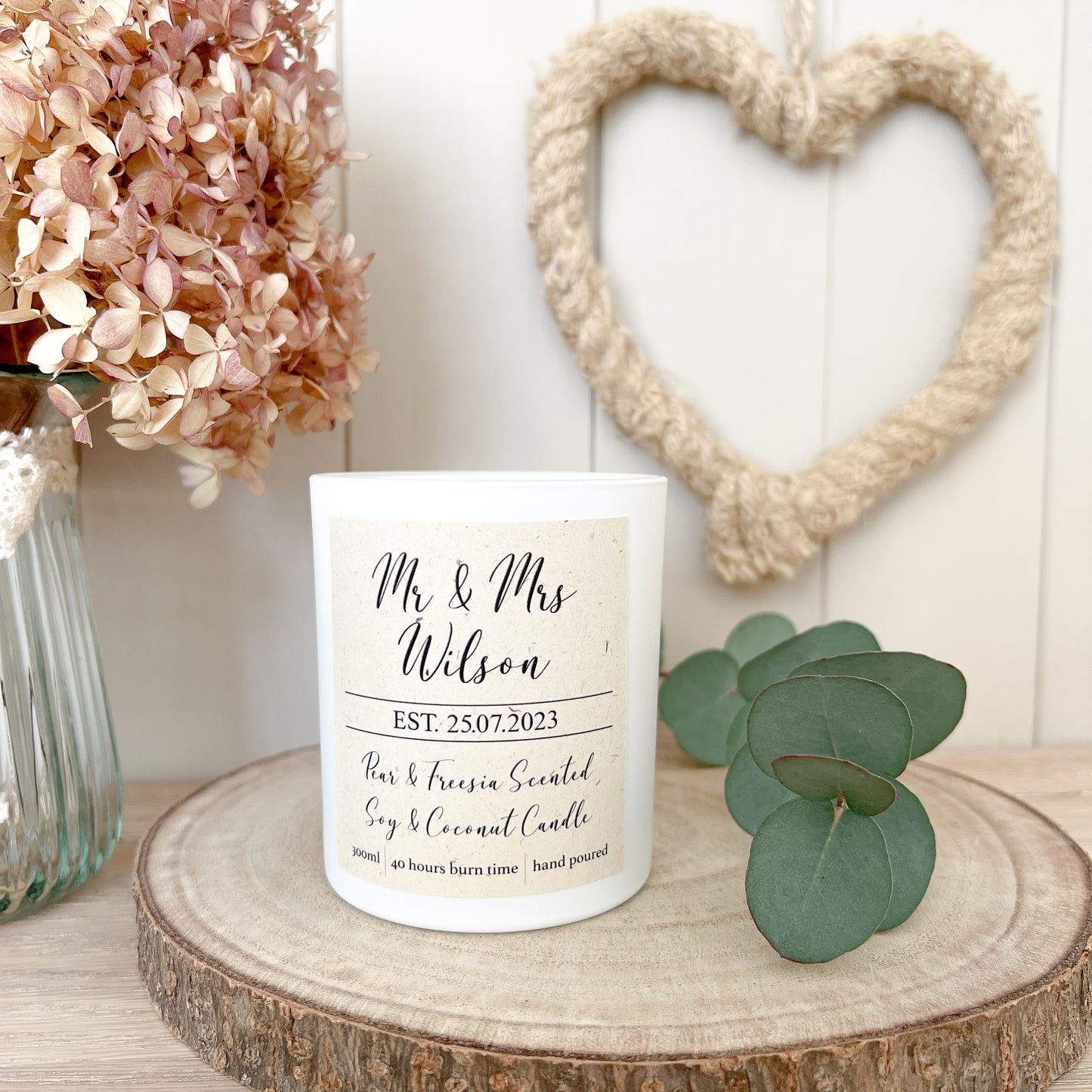 Personalised Wedding / Anniversary Gift Soy and Coconut Wax Scented Candle, 300ml - 10 Scents, 4 Jar Colours