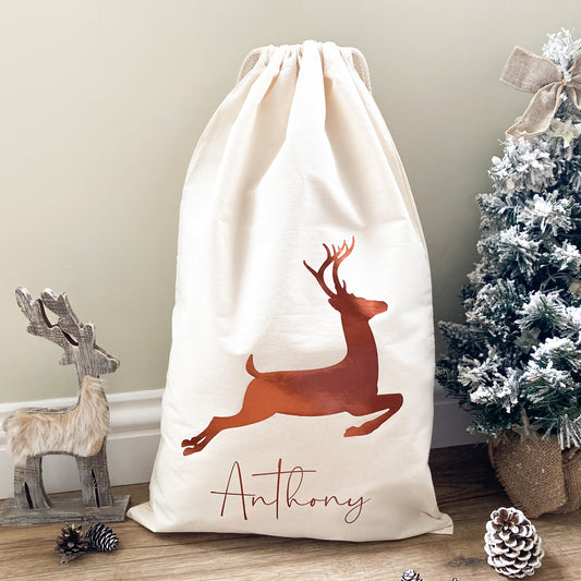 Personalised Santa Sack / Christmas Present Bag with Stag / Deer