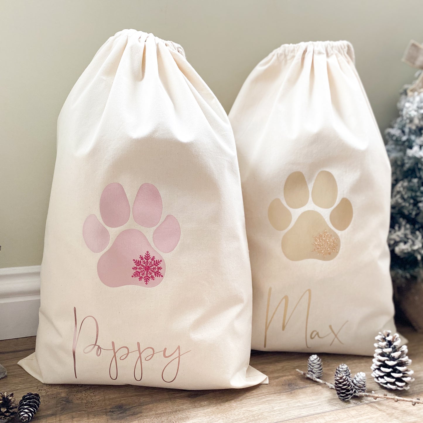 Personalised Santa Sack / Christmas Present Bag with Paw for Pets