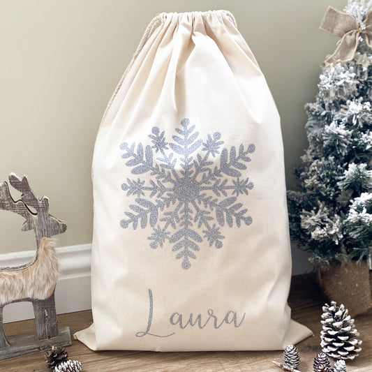 Personalised Santa Sack / Christmas Present Bag with Snowflake