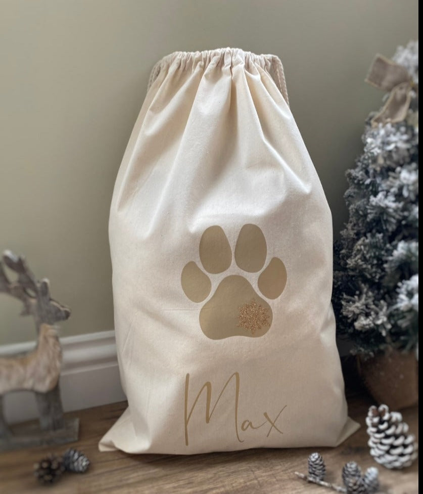 Personalised Santa Sack / Christmas Present Bag with Paw for Pets