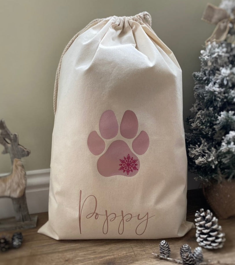 Personalised Santa Sack / Christmas Present Bag with Paw for Pets