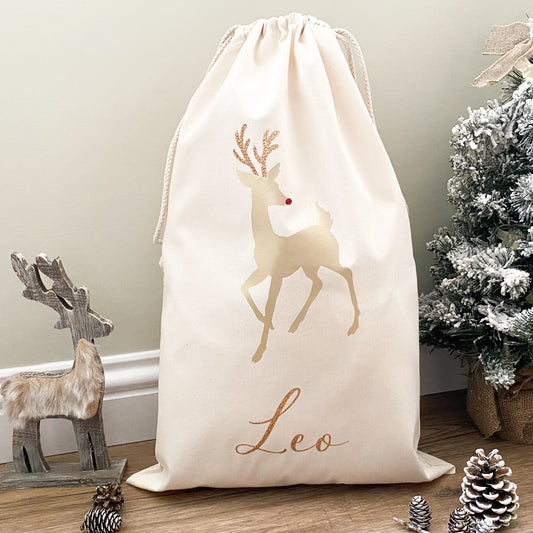 Personalised Santa Sack / Christmas Present Bag with Deer - Children's