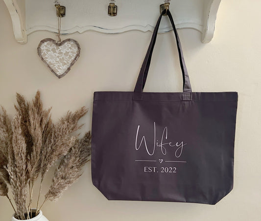 Personalised Cotton Tote Bag - Wifey, Wedding, Honeymoon, Beach, Shopping Bag, Lots of Colours