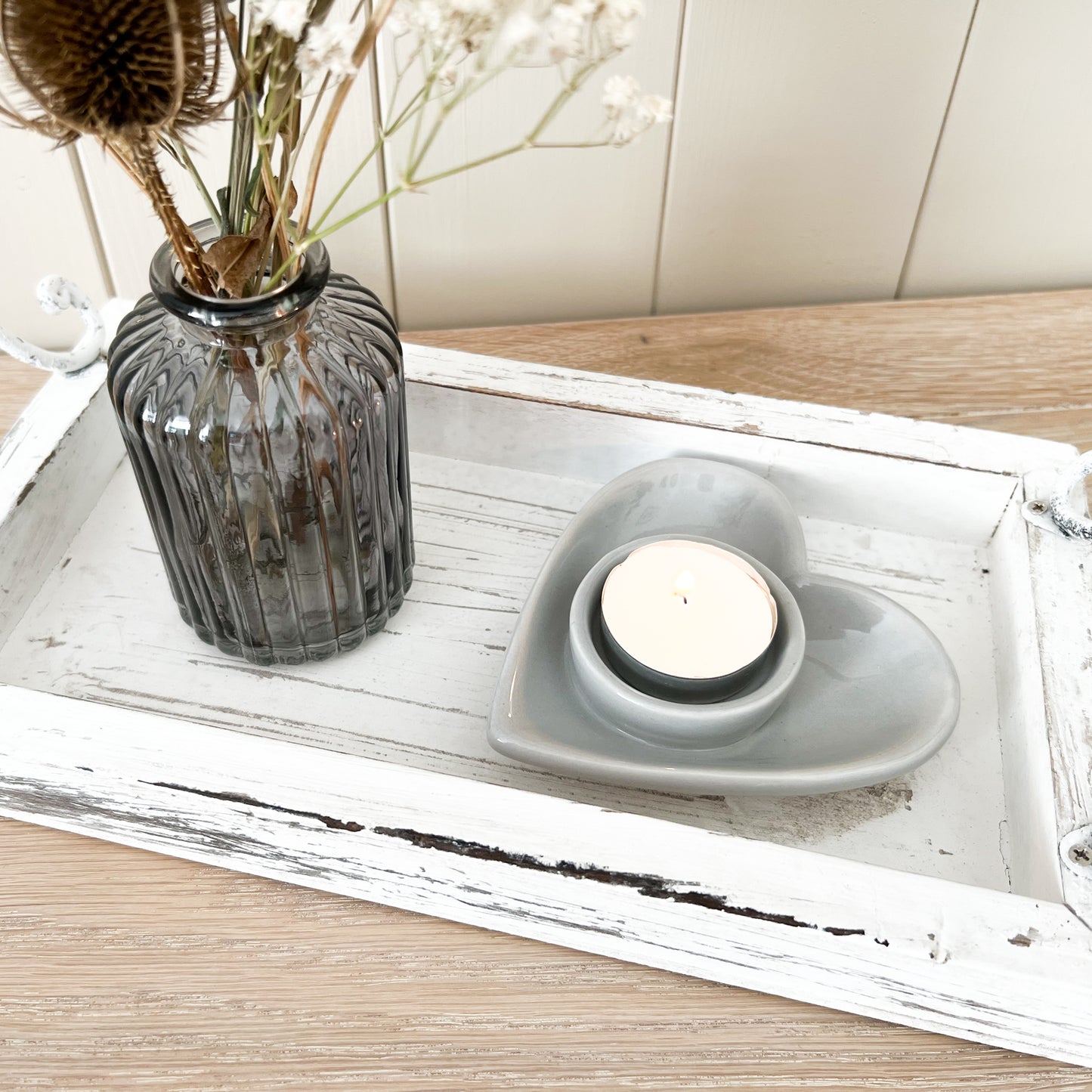 Grey Ceramic Heart Tealight Holder