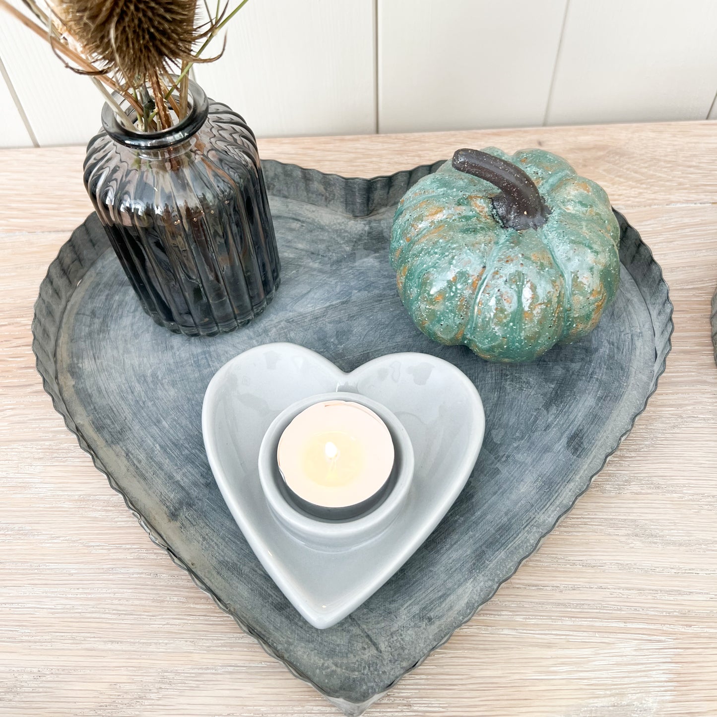 Grey Ceramic Heart Tealight Holder