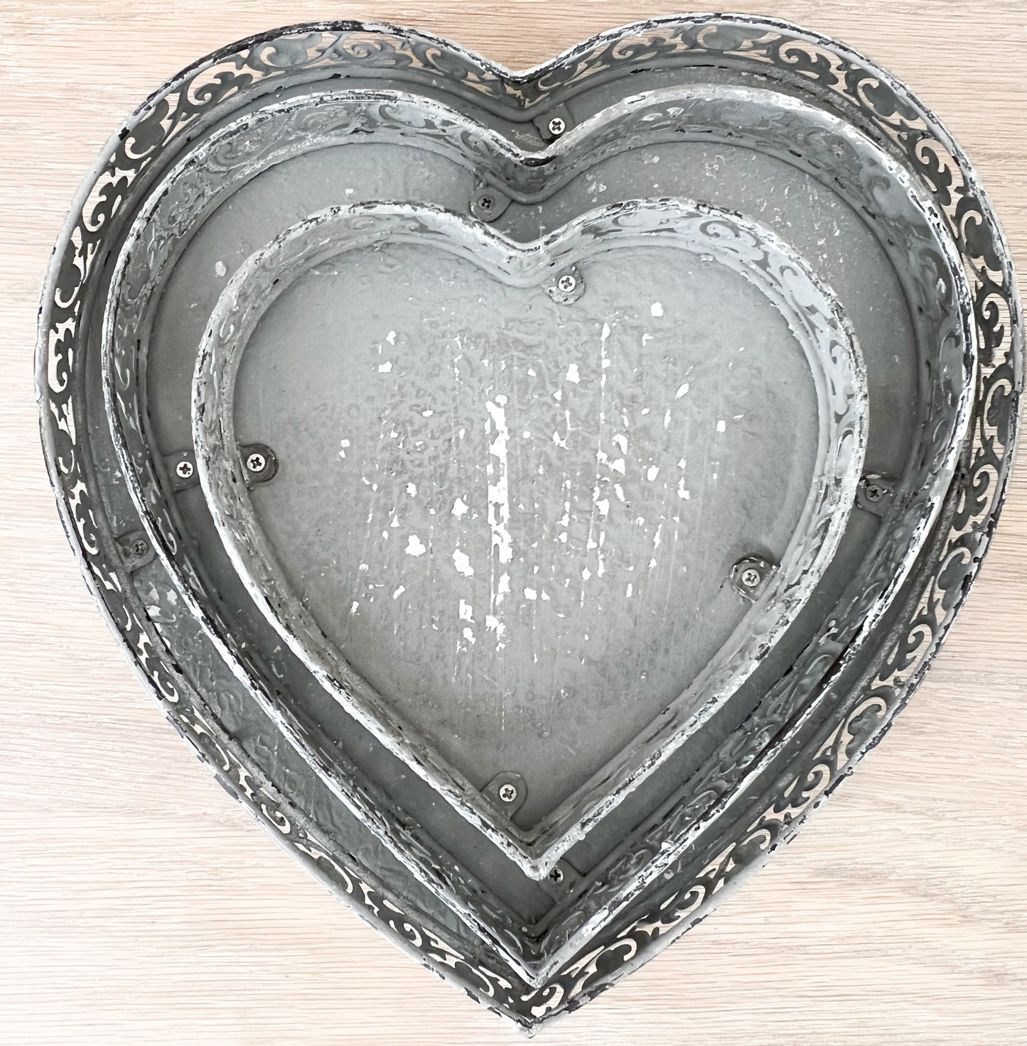 Grey Heart Rustic Trays - Set of 3