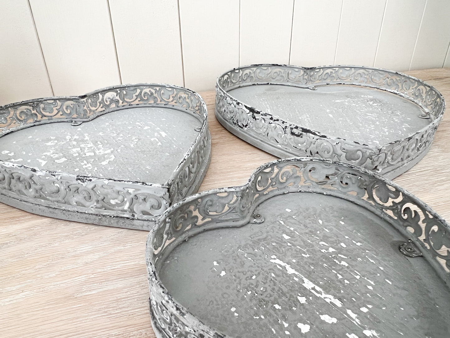 Grey Heart Rustic Trays - Set of 3