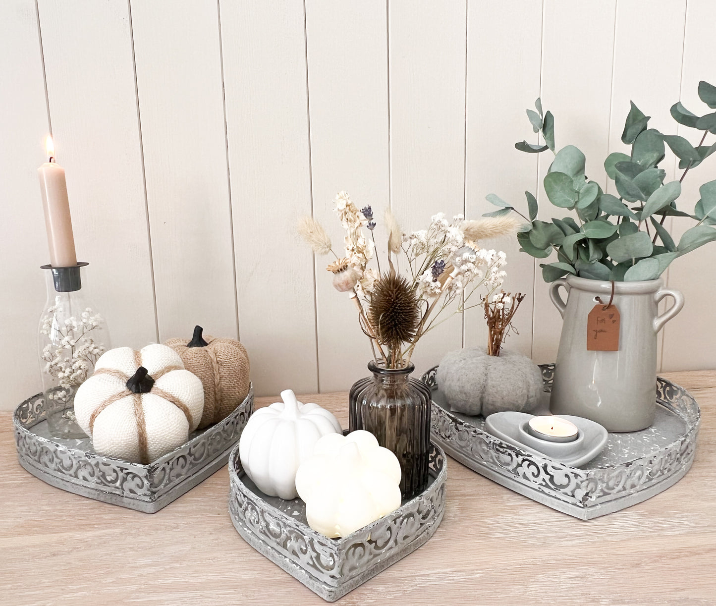 Grey Heart Rustic Trays - Set of 3