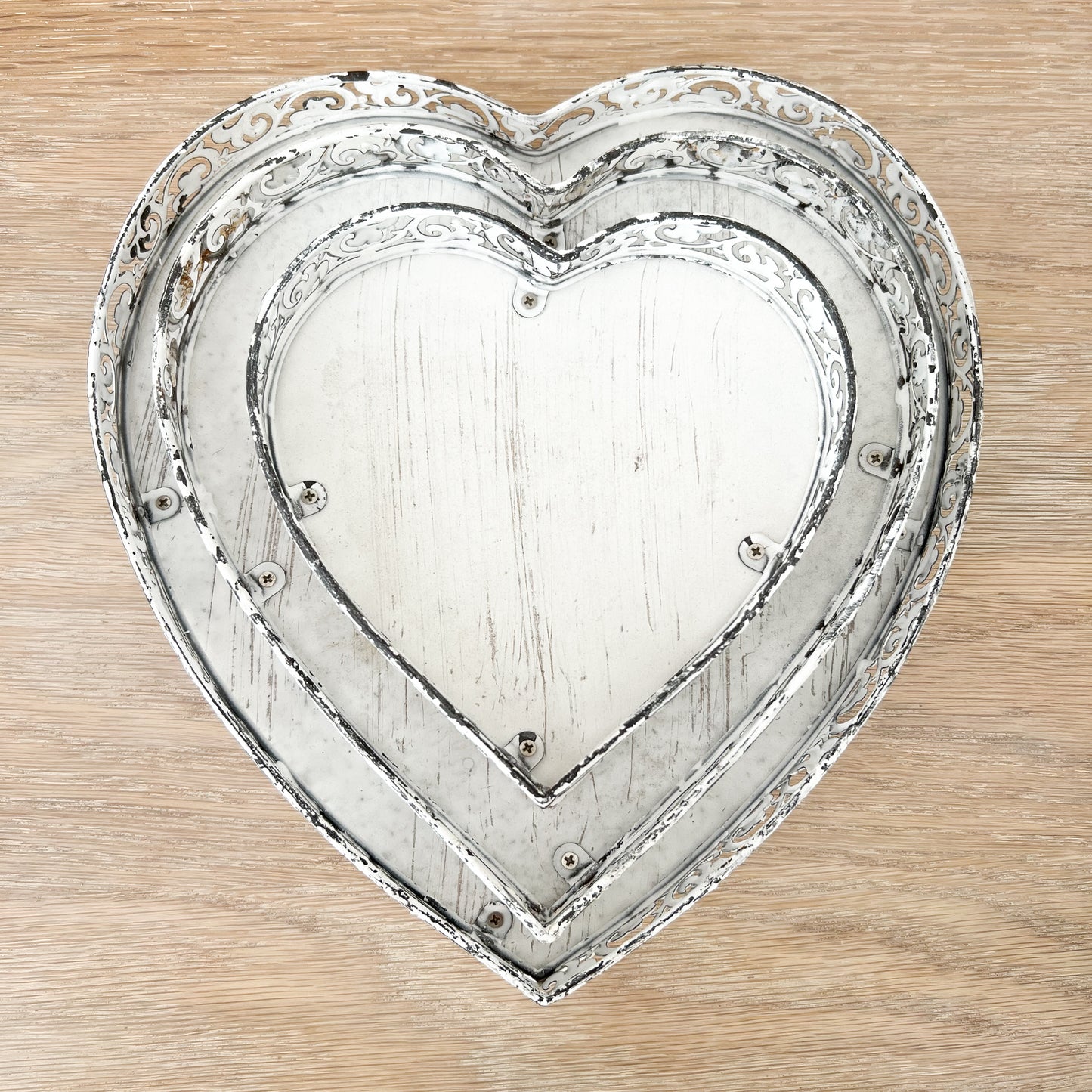 Cream Heart Rustic Trays - Set of 3