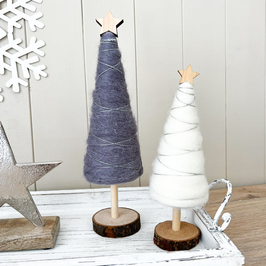 Woollen And Wooden Christmas Tree Decorations - 2 Sizes and Colours