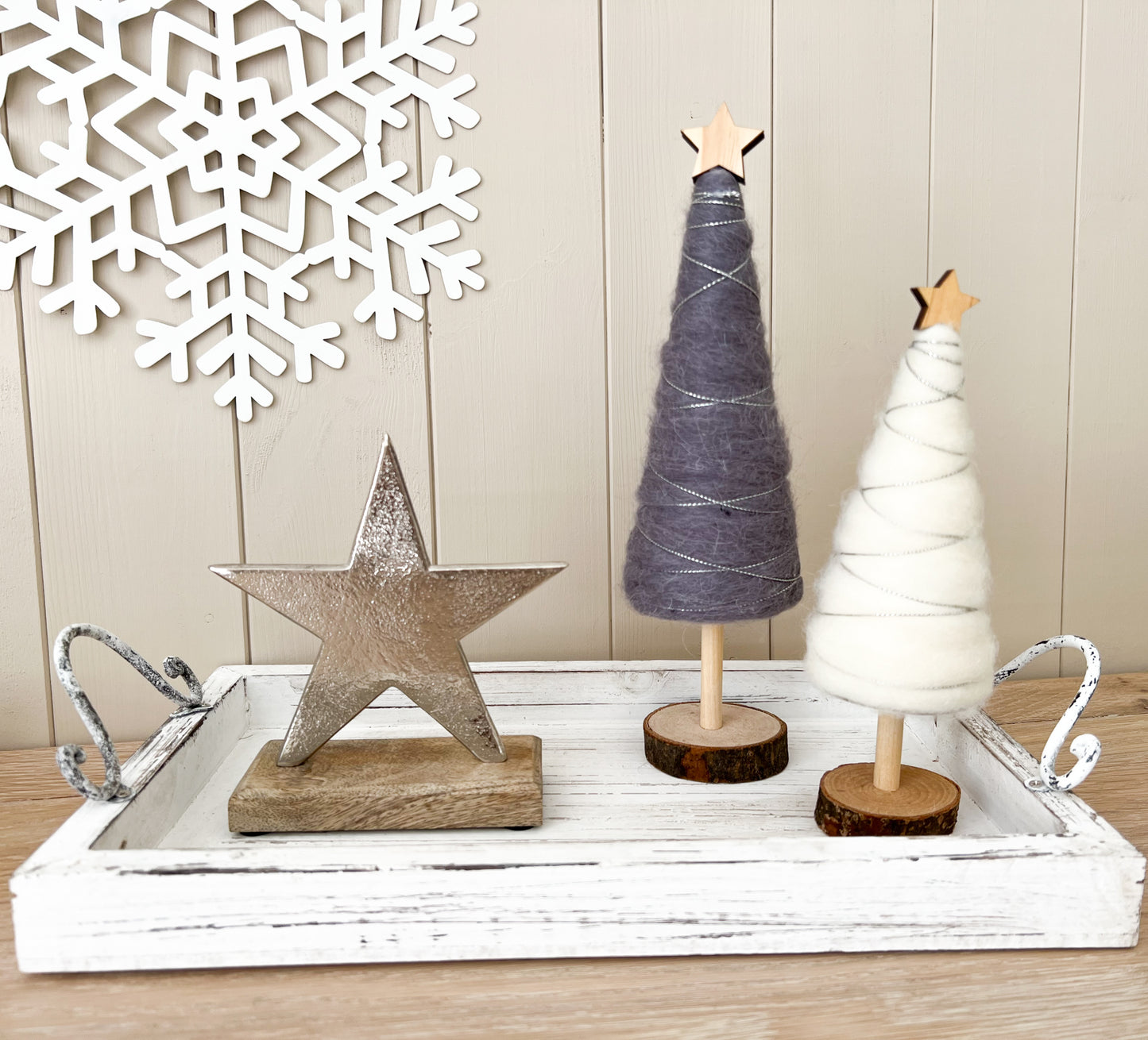 Silver Metal Star on Wooden Base - 3 Sizes