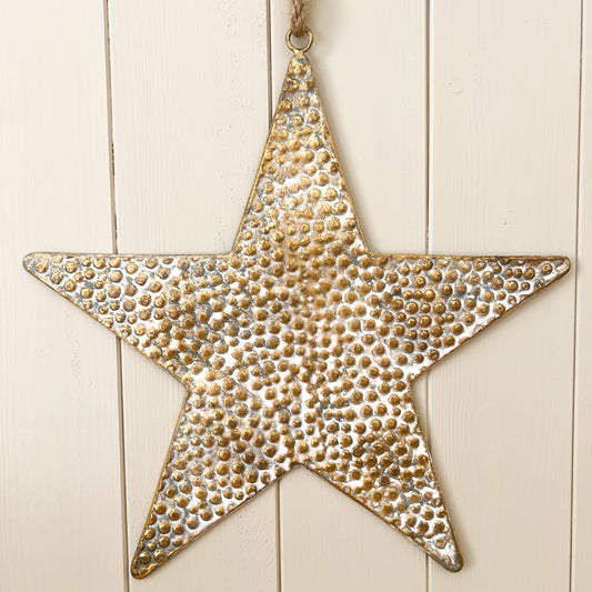 Hammered Gold Metal Star Hanging Decoration