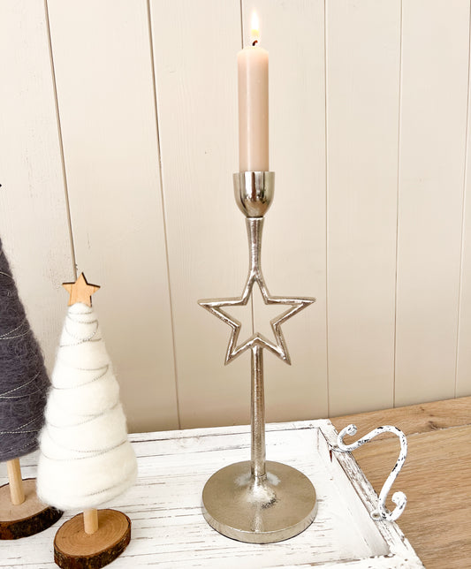 Silver Metal Star Candlestick