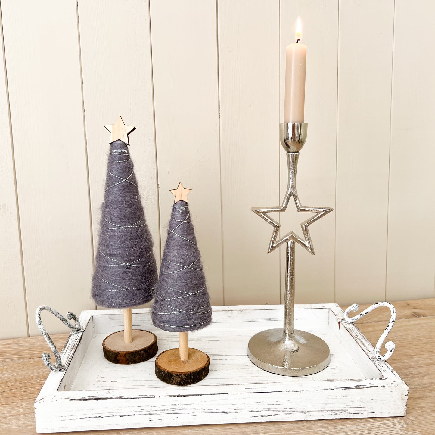 Woollen And Wooden Christmas Tree Decorations - 2 Sizes and Colours