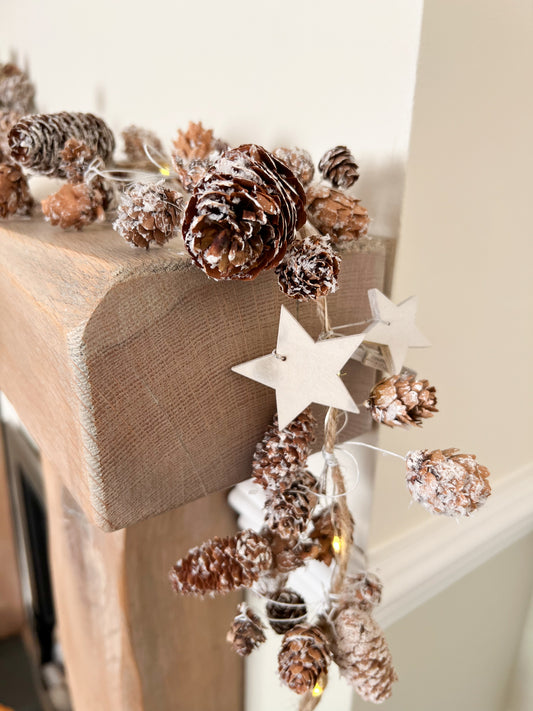 Snowy Pine Cone LED Garland