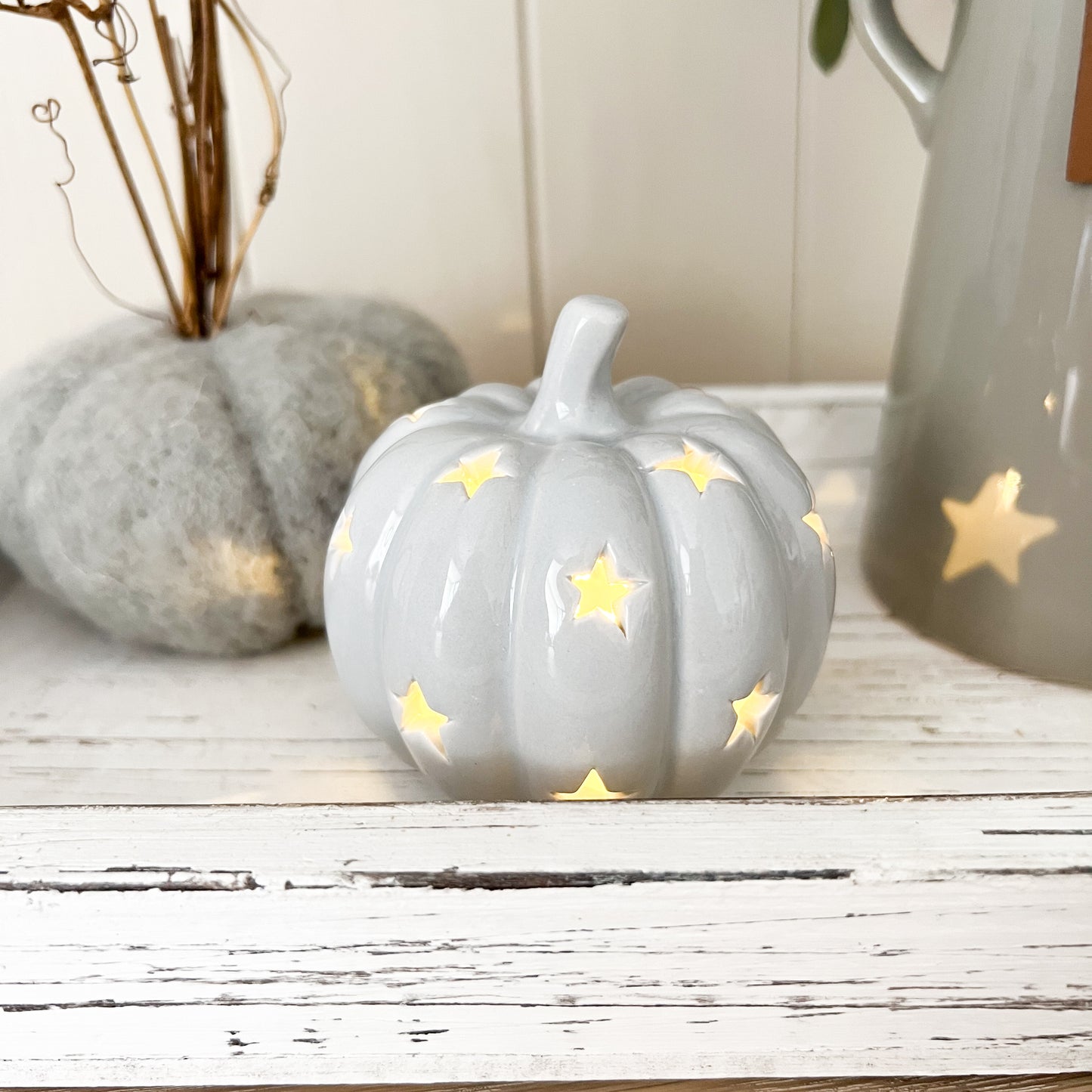 Ceramic LED Grey Pumpkin