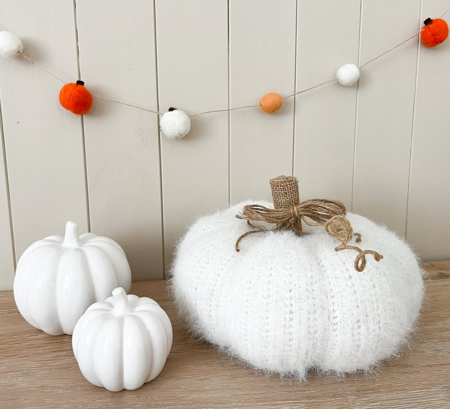 Orange and White Woollen Pumpkin Garland