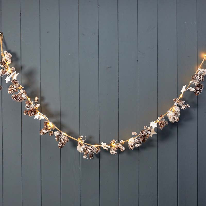 Snowy Pine Cone LED Garland