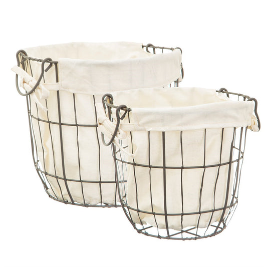 Sass & Belle Round Wire Storage Baskets With Lining - Set Of 2