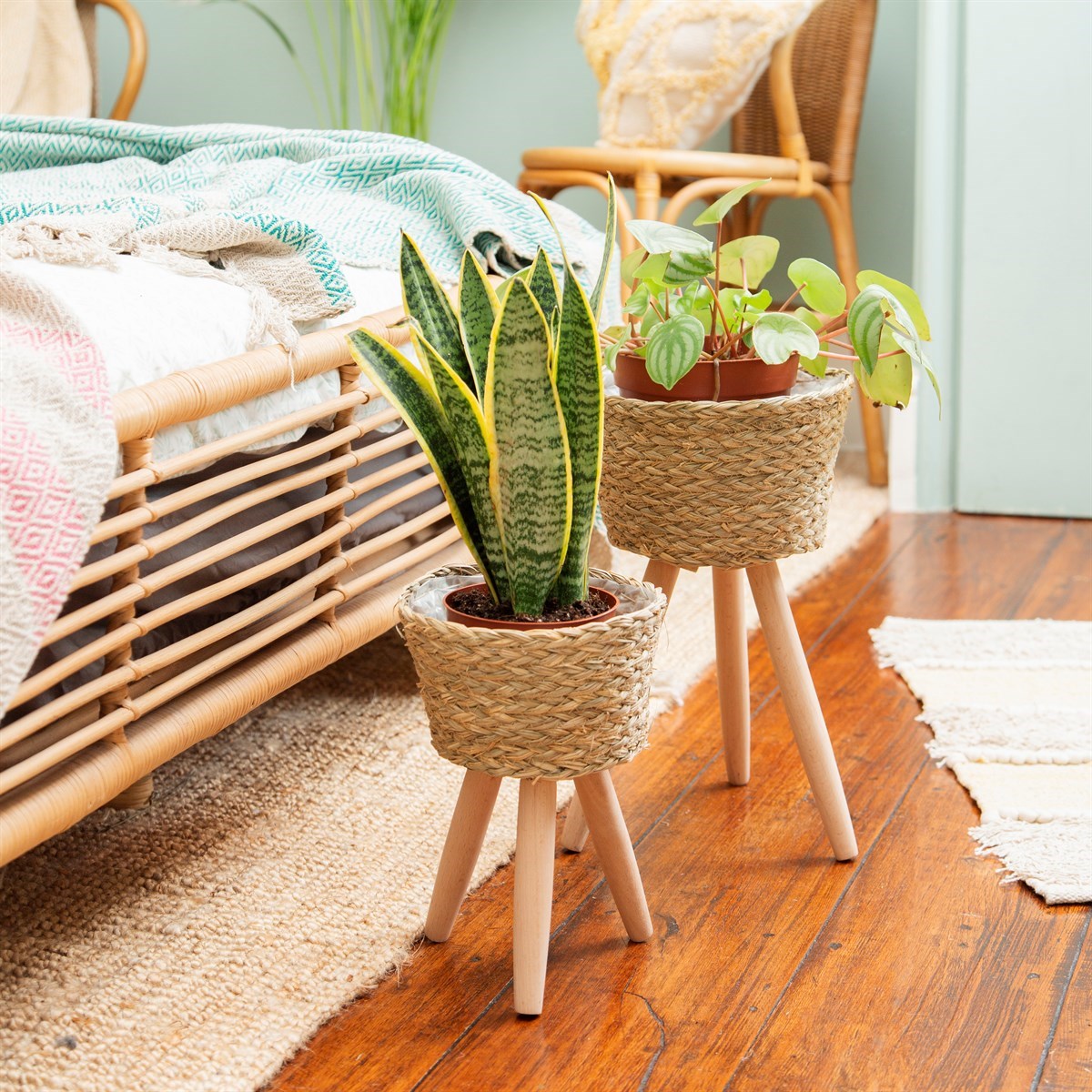 Sass & Belle Woven Basket Planter on Legs